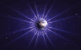 a purple and orange star with a white center in the middle