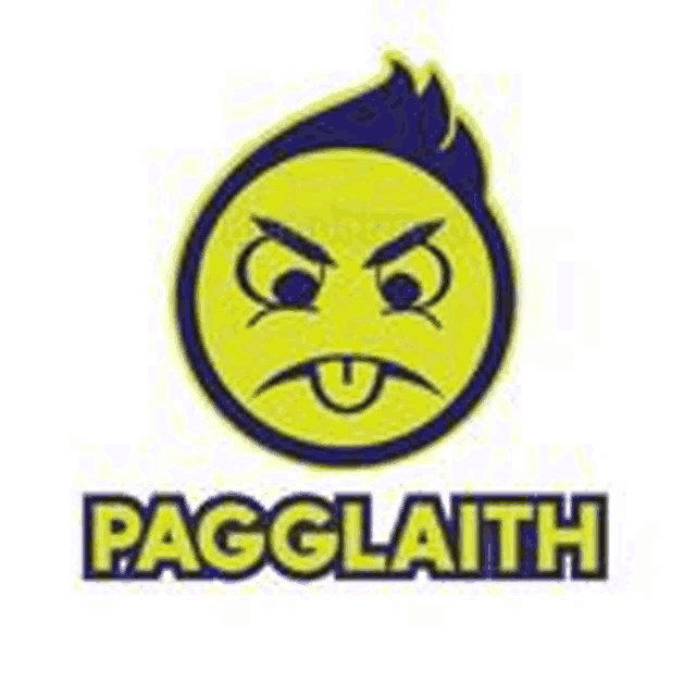a yellow angry smiley face with a tongue sticking out and the words pagglaith .