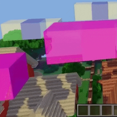 a screenshot of a video game with a pink cube in the middle