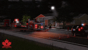a maple county 's fire department advertisement with a fire truck on the street