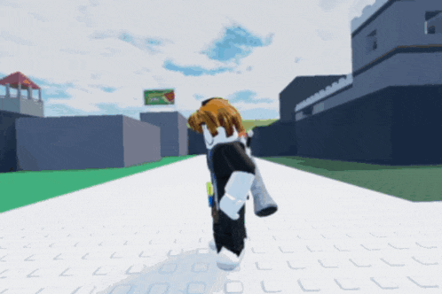 a roblox character holding a gun and smiling in a video game