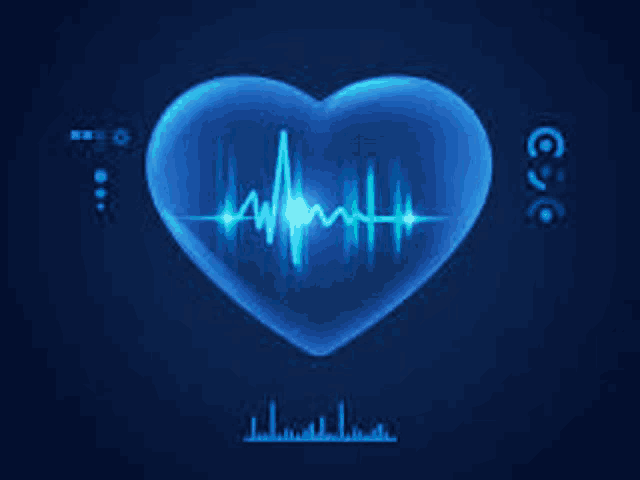 a blue heart with a heartbeat line coming out of it on a dark blue background .