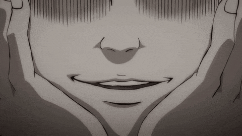 a black and white drawing of a person 's face with a smile