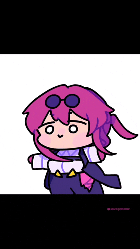 a cartoon drawing of a girl with purple hair and sunglasses
