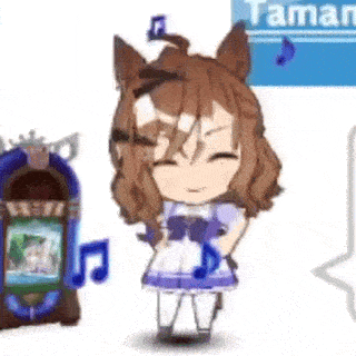 a cartoon girl is standing next to a jukebox and a music box .
