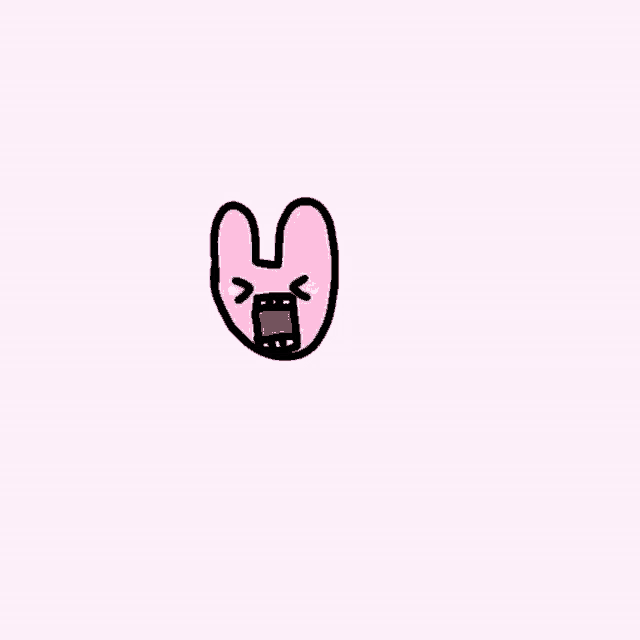 a drawing of a pink bunny with its mouth open on a pink background