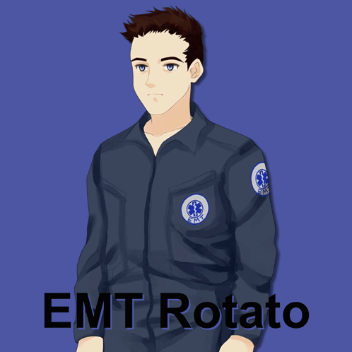 a cartoon drawing of an emt with the words emt rotato underneath him