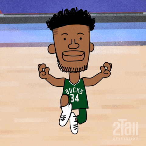a cartoon drawing of a basketball player wearing a bucks 34 jersey