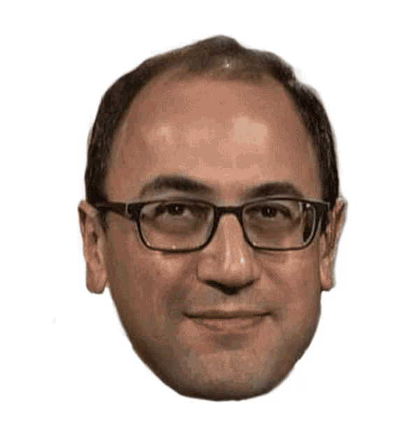 a close up of a man 's face with glasses and a bald head