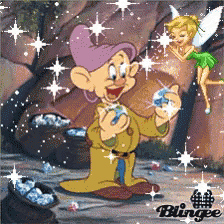 a cartoon of a dwarf holding a diamond with a fairy behind him