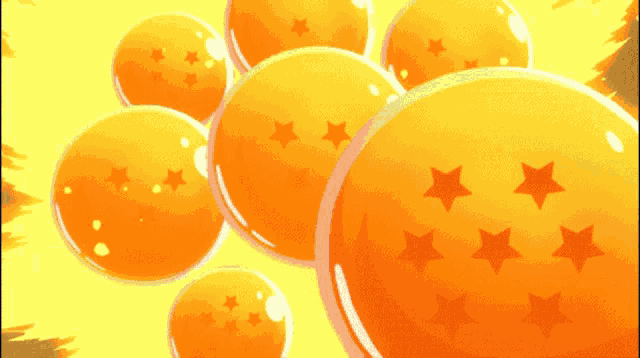 a bunch of balls with stars on them on a yellow background