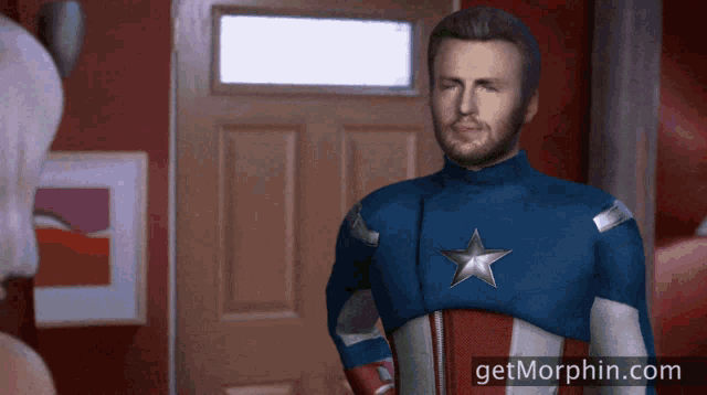 a picture of a man in a captain america uniform with the website getmorphin.com below him
