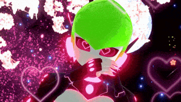 a cartoon character with a green head and hearts in her eyes
