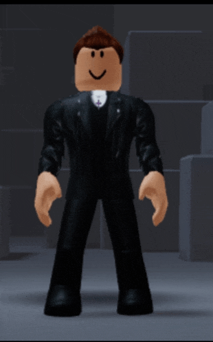 a roblox character wearing a black jacket and a white cross on his chest