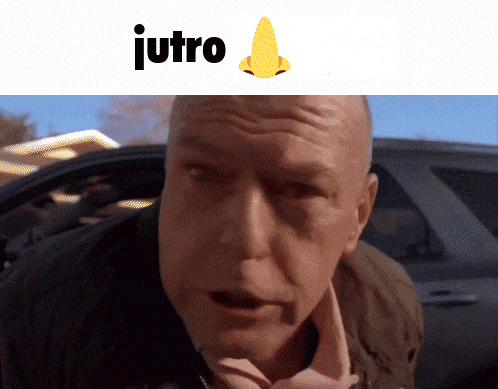 a man with a yellow nose and the word jutro on the bottom