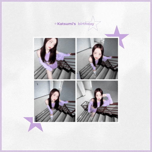 a poster for katsumi 's birthday with four pictures of a woman