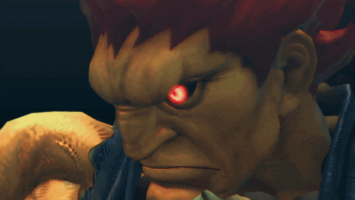 a video game character with red eyes and chinese writing