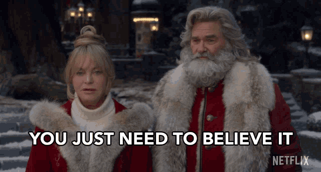 a netflix ad shows a man and a woman dressed as santa claus