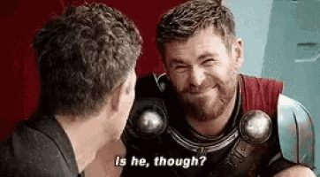 two men are talking to each other and one of them is asking the other , is he , though ?