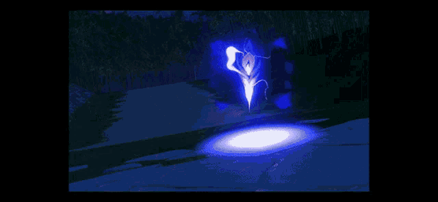 a girl with a ponytail is holding a sword in a video game with a blue background .