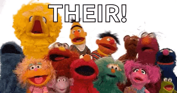 a group of sesame street characters are standing together with the words " their " written above them