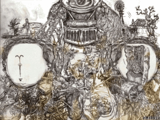 a drawing by alexboyd shows a skull and a clock