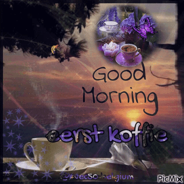 a picture of a cup of coffee with the words good morning on it