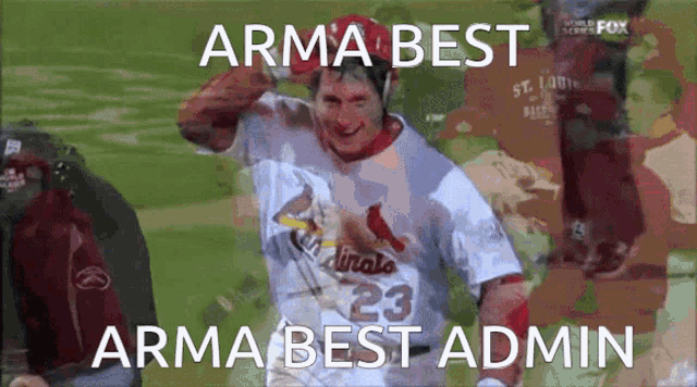 a baseball player wearing a cardinals jersey is being congratulated