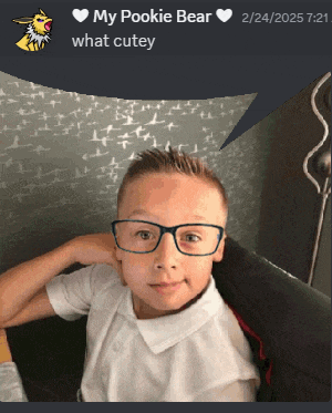 a picture of a young boy with glasses and the words my pookie bear what cutey