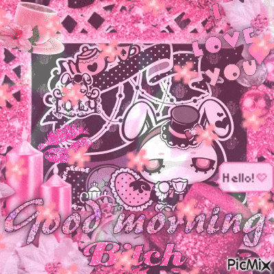 a picture that says good morning bitch is surrounded by pink flowers