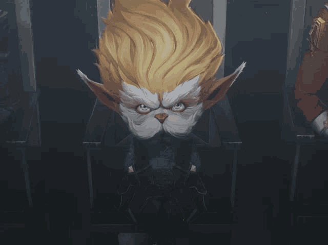 a cartoon character sitting in a chair with a beard