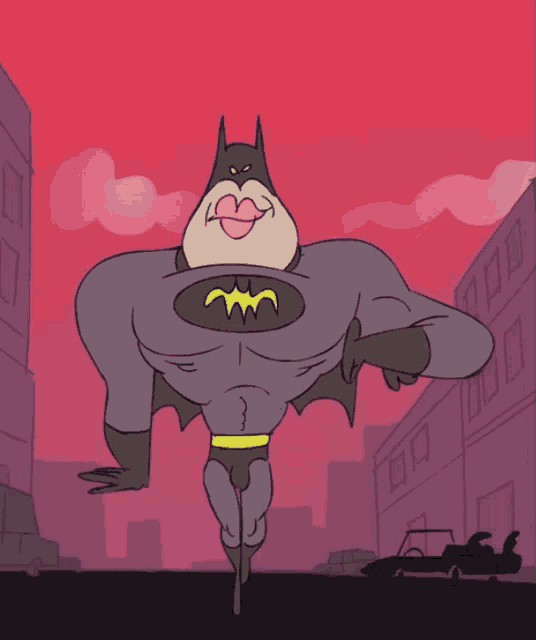 a cartoon drawing of a batman with a huge face