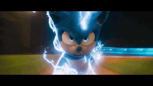 a close up of sonic the hedgehog 's face with lightning coming out of it