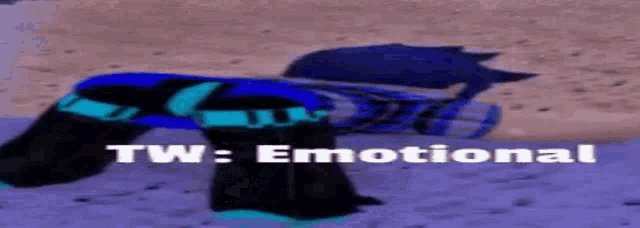 a person in a blue shirt is laying on the ground with the words `` tw : emotional '' written on the bottom .