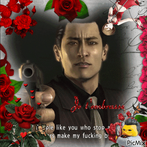a picture of a man pointing a gun with the words " people like you who stop " at the bottom