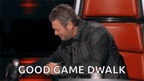 a man sitting in a chair with the words " good game dwalk " on the bottom