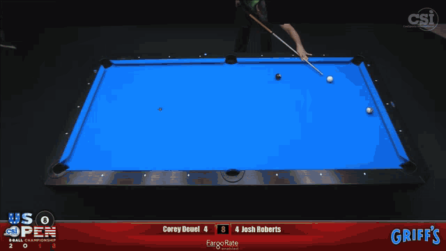 a pool table with griff 's on the bottom right