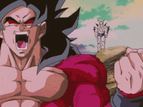 a cartoon of a man with red muscles and a fist