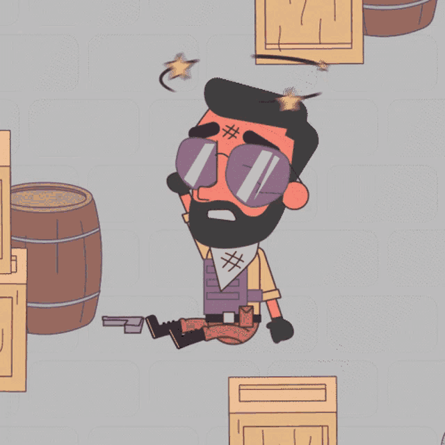 a cartoon drawing of a man with a beard and a gun