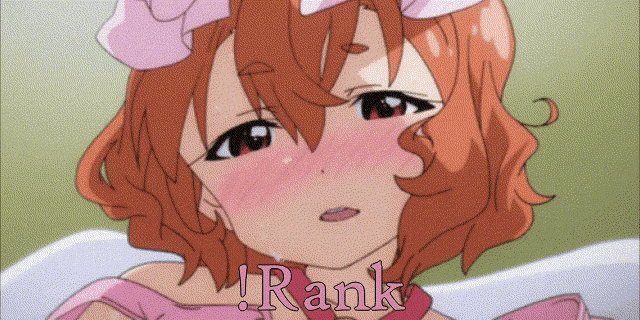 a girl in a pink dress with the word rank written above her