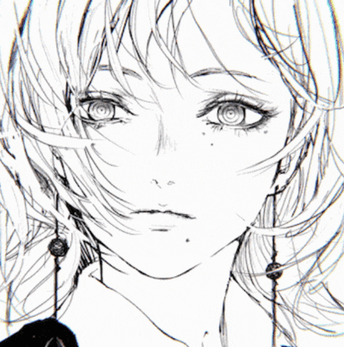 a black and white drawing of a woman 's face