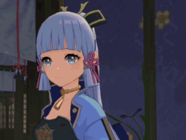 a close up of a cartoon character with blue hair and blue eyes