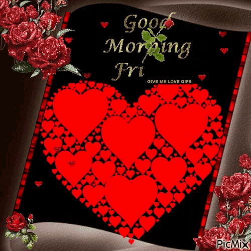 a good morning friend greeting card with red hearts
