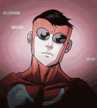 a cartoon drawing of a man wearing sunglasses and a cape with the name hudzo on the bottom
