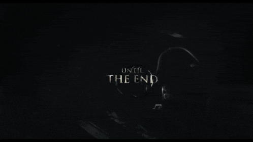 a sign that says until the end with a sword in the middle