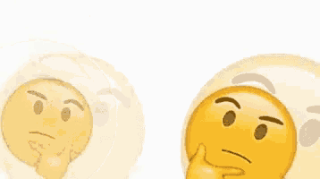 a couple of smiley faces with their hands on their chins on a white background .