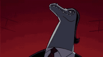 a cartoon character with a long neck and a tie