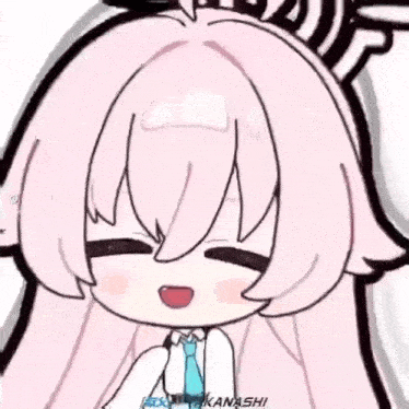 a drawing of a girl with long pink hair and a tie
