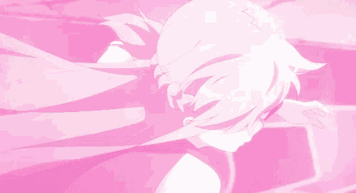 a pink background with a girl holding a sword in her hand