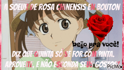 a picture of a girl with the words " a soeur de rosa chinesis en bouton "